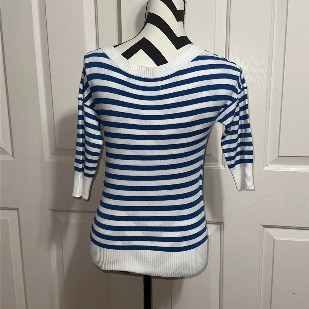Paisie Blue and White Striped Faux Wrap Sweater